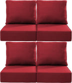 Luxury 24x24x6 Inch Outdoor Chair Cushions Set of 4 - Heavy Duty Water-Resistant Comfortable Cushion for Patio Furniture Set Dining Gliding Rocking Chairs Loveseat L-Shape Sofa - Red