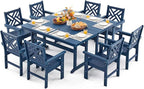 10 Piece HDPE Outdoor Dining Set for 8, Patio HDPE Furniture Set with 2 Table and Umbrella Hole, Outdoor Table and Chairs for Garden, Poolside, Backyard, Deck