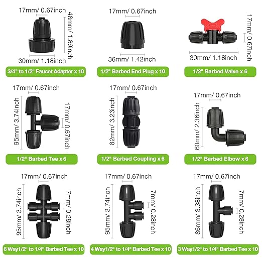 MIXC 1/2 Inch Drip Irrigation Tubing Faucet Adapter, 3/4" to 1/2" Irrigation Hose Adapters, Rotating Lock Nut 3/4 Inch Barbed Drip Line Connector for Garden Irrigation Systems 10 Pack