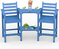 Tall Adirondack Chairs Set of 2, All Weather HDPE Poly Bar Height Balcony Adirondack Chair with Removable Double Connecting Trays, Outdoor Adirondack Barstools for Deck, Patio, Yard, Pool, Lawn