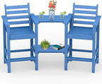 Tall Adirondack Chairs Set of 2, All Weather HDPE Poly Bar Height Balcony Adirondack Chair with Removable Double Connecting Trays, Outdoor Adirondack Barstools for Deck, Patio, Yard, Pool, Lawn