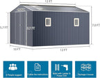 10x12 FT Metal Outdoor Storaged Shed with Floor Base Waterproof Reinforced Frame with Unique Clear Roof Skyview Windows Air Vents Door for Garden Patio Backyard Large Tools Storage Lawnmower,Dark Grey