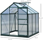 Outsunny 6' x 6' Greenhouse for Outdoors, Polycarbonate Greenhouse with Rain Gutter and Roof Vent, Aluminum Walk-in Green Houses for Outside for Patio Backyard Garden, Dark Green