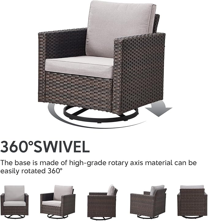 6 Piece Wicker Patio Furniture with Fire Pit Table - Outdoor Conversation Set with 50,000 BTU Fire Pit, All Weather Rattan Patio Set for Deck Backyard Garden - Brown Wicker Beige Cushion