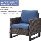 HUMMUH 8 Piece Patio Furniture All Weather 6-Seater Outdoor Sectional Sofa with Patio Swivel Chairs and Outdoor Chairs Ottomans for Porch,Garden,Backyard,Deck(Brown/Blue)