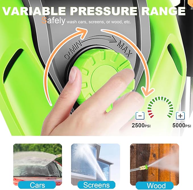 Pressure Cleaner 5000 PSI 4.0 GPM Power Cleaner with 33FT Hose, 4 Nozzle and 500ML Foam Cannon, Cleaner Machine for Home, Car Washing, Fence Cleaning, Patio, Green