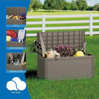100 Gallon Deck Box, Resin Outdoor Indoor Waterproof Storage Box, Lockable Storage Box With Handle for Patio Furniture - Garden Tools - Swimming Pool Tools UV-Resistant, Grey