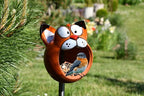 Ceramic Garden Decor - Cat Lawn stake - Bird Feeder - Outdoor statue - Perfect, unique gifts for gardeners woman, men - Handmade, Frostproof