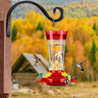 Hummingbird Feeders for Outdoors Hanging, BOLITE Glass Hummingbird Feeder, 4 Bee Guard Feeding Ports, Built-in Ant Moat, Leak Proof, 15 Ounces, Stars Decor, Red, 2 Pack, Gifts for Women Men