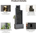 49.6" H Garden Fountains Outdoor Modern Cascading Indoor Water Fountain Tall Floor - Standing Fountain with Lights for Garden, Patio, Yard, Deck and Home Art Decor