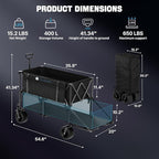 Folding Double Decker Wagon, 560LBS Heavy Duty Utility Cart with Brakes, 400L Wagon Cart with Wheels Foldable, All-Terrain Big Wheels for Camping, Beach, Picnic, Outdoor Use, Black