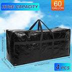 4 Pcs 60 Gallon Large Moving Bags with Zipper and Handles Foldable Storage Duffle Bags Heavy Duty Extra Large Totes for College Dorm Travel Clothes Blankets Bedding Moving (Black)