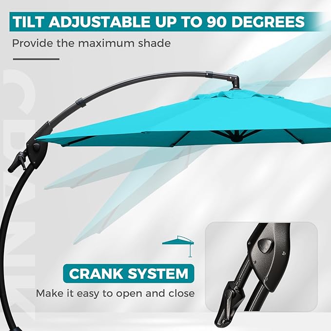 Grand patio 12 FT Sunbrella Cantilever Umbrella with Base Outdoor Aluminum Offset Umbrella with Tilt Adjustment (Aruba, 12 FT-SUNBRELLA)