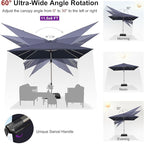 PURPLE LEAF 11.5' X 8' Left-right Tilting Patio Umbrella with Base Outdoor Swivel Cantilever Offset Aluminum Umbrella with Champagne Frame and 360-degree Rotation for Garden Deck Pool, Navy Blue