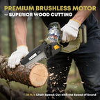 Mini Chainsaw Cordless 5 inch 36Ft/s Brushless Electric Chainsaw Pruning Saw with 21V 5Ah Battery 2PCS PD Fast Charging Batteries & 2 Chains for Tree Branch Wood Cutting Gardening for Men Dad Husband