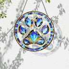 Dog Cat Paw Print Suncatcher Stained Glass Window Hanging - Handmade Stained Glass Panel Suncatchers for Windows Hanging - Sun Catchers Indoor Window Decor Memorial Catcher Remembrance Birthday Gift