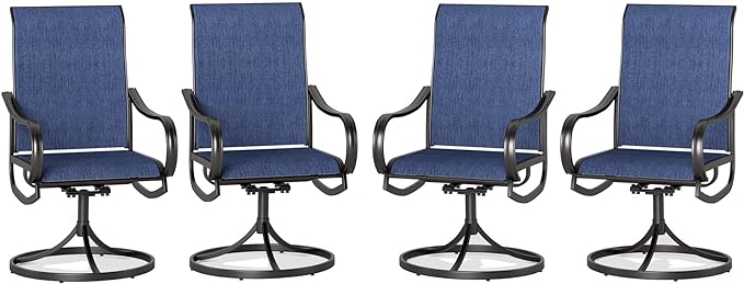 PHI VILLA Patio Swivel Dining Chairs Set of 4, All Weather Outdoor Chair with Textilene Mesh Fabric & Black Metal Frame for Outdoor Lawn Garden Poolside (Blue)