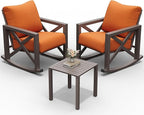 UDPATIO Rocking Chair Outdoor Set 2 with Coffee Table, 3 Piece Metal Rocking Bistro Set with 6.5" Water-Resistant Cushions, Oversized, 350lbs Heavy-Duty, for Porch, Patio, Balcony, Orange
