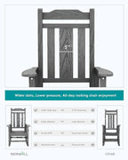 SERWALL Gray Outdoor Rocking Chair Set of 4, All Weather Patio Rocking Chair, HDPE Poly Rocking Chair for Adults, Heavy Duty Front Porch Rocker