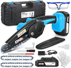 DNA MOTORING Mini Chainsaw, 6 Inch Electric Chainsaw Cordless Handheld Chainsaw with 2 20V 2000mAh Batteries, Small Chainsaw Electric Saw for Tree Trimming, Wood Cutting, Blue, TOOLS-00727-BL