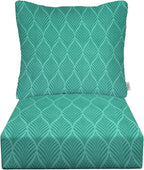 RSH DECOR Deep Seating Cushion with Pillow Back | 24” x 26” Seat | Water and Fade-Resistant Spun Fabric | Outdoor Chair Cushion Set for Patio Furniture | Fenbrook Teal