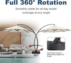 11FT Cantilever Umbrella with Base Large Curvy Outdoor Aluminum Offset Umbrella w/ 360° Rotation, UV Resistant Canopy for Patio, Garden, Backyard, Creamy White