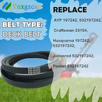 532197242 5/8" W x 138.2" L Mower Deck Belt 48 Inch Replacement Compatible with Husqvarna Poulan Craftsman AYP Jonsered Replace 197242 33154 lt155 z425 z246 yth24v48 48 inch Mower Belt