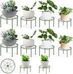 Metal Plant Stands, Anti-Rust Iron Flower Pot Stand, Heavy Duty Plant Pot Shelf, Decoration Racks for Home Indoor and Outdoor 10 Pcs (Green)