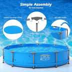 GYMAX 12ft x 30in Metal Frame Above Ground Swimming Pool, Outdoor Backyard Famliy Pool Set with Puncture-Resistant Fabric, Drainage Valve Connector for Kids & Adults (12' x 30", Round, Blue)