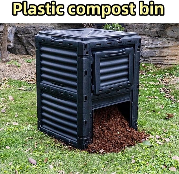 Large Fertilizer Fermentation Box, Plastic Compost Bin, Lightweight Outdoor Composting Box Suitable for Garden, Courtyard and Kitchen(Black,Small)