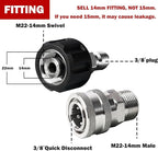 Pressure Washer Quick Connect Kit, Stainless Steel Quick Disconnect Kit, M22 Metric Male Thread Quick Connector, M22 14mm Swivel to 3/8" Quick Connect, 3/4" to Quick Release, 8 Pack