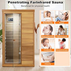 Infrared Sauna for Home, 1 Person Sauna Box, Low EMF 1050W/120V Indoor Sauna Spa with Control Panel & Bluetooth Speakers, LED Lamp, 63.42"x28.35"x62.60"