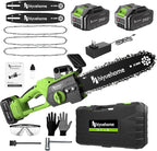 Mini Chainsaw 12inch, Chainsaw Cordless w Automatic Oiler, Handheld Electric Power Chain Saw w Security Lock, Brushless Motor,Chainsaws for Wood/Trees Trimming (Green - 2 batteries, 12 INch)