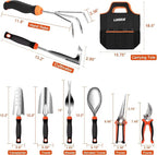 Garden Tool Set, 9 Piece Stainless Steel Heavy Duty Gardening Tool Set, with Non-Slip Rubber Grip, Storage Pocket, Ideal Gardening Gifts for Men
