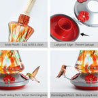 Glass Hummingbird Feeder for Outdoors: Orange Window Hanging Hummingbirds Presents for Women - Ant Moat Included, Metal Base with 4 Feeding Ports & Perch, Leak Proof, 38 fl.oz, Best Garden Decor