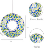 Mosaic Bird Feeder - Outdoor Fly Through Wild Hanging Bird Feeders with Mosaic Glass Design for Garden, Yard, Backyard, Deck and Porch Decor, 9 Inch