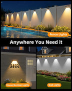 Solar Fence Lights 12 Pack, Warm White, Cool White and RGB Color Glow LED Solar Light, IP65 Waterproof Fence Lights Solar Powered for Patio, Backyard, Railing, Deck and Wall