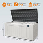 230 Gallon Large Outdoor Storage Box, Durable Deck Boxes Outdoor Waterproof, Resin Waterproof Deck Box for Patio Furniture Outdoor Cushions Garden Tools and Pool Storage (White, 150Gallon)