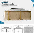 Domi Outdoor Living 14’x20’ Hardtop Gazebo, Wooden Coated Aluminum Frame Canopy with Galvanized Steel Double Roof, Outdoor Permanent Metal Pavilion with Curtains and Netting for Patio, Deck and Lawn