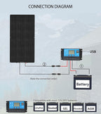 Flexible Solar Panel kit 100W Monocrystalline Module,10A Charge Controller,Extension Cable Off-Grid Charger for RV Boat Van Car Curve Surfaces (100W Solar KIT)