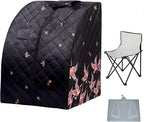 Smartmak Portable Far Infrared Sauna, Full Size 1 Person Sauna SPA Tent at Home, with Heating Foot Pad and Folding Chair - Black