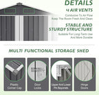 6x4 FT Shed Outdoor Storage Metal Large Garden Tool Sheds with Lockable Doors Slooping Roof Floor Frame Waterproof Steel Utility Equipment Shed for Backyard Patio Lawn Poolside, Grey
