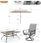 Sophia & William Patio Set with Umbrella Patio Dining Set for 6 with 13ft Rectangle Patio Umbrella Beige, 6 x Patio Chairs Grey, 1 Wood Like Outdoor Dining Table with Umbrella Hole for Lawn Garden