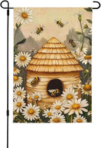Bee Flower Garden Flag Vertical Double Sided Outdoor Yard Flags 12.5x18 Inch Burlap Banners for House Lawn