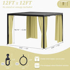 Gazebo Universal Replacement Privacy Curtain,12'×12' Gazebo Outdoor Waterproof Curtains, 4-Panels Sidewall Curtains with Double Zipper for Patio Canopy, Garden and Backyard (Curtain Only)