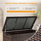 VINGLI Upgraded Version 132 Gallon Outdoor Storage Box, Patio Rattan Deck Box, Wicker Storage Bench for Indoor, Outdoor, Pool, Balcony, Yard, Garden, Brown