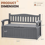 JUMMICO 80 Gallon Resin Outdoor Storage Bench, Large Deck Box with Armrest, Lockable & Waterproof for Garden, Home, Patio, Pools (Grey)