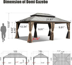 Domi 14'x22' Hardtop Gazebo Canopy,Outdoor Aluminum Gazebo with Galvanized Steel Double Roof,Large Permanent Gazebos Pavilion for Patio Deck Backyard,Curtain and Netting, Dark Brown