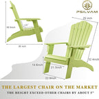 Psilvam Adirondack Chair, Oversized Poly Lumber Fire Pit Chair with Cup Holder, 350Lbs Support Patio Chairs for Garden, Weather Resistant Adirondack Chair Looks Like Real Wood (4, Green)