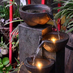 SunJet 5-Tier Outdoor Water Fountain Resin Fountain Decor with LED Lighting Natural Polyresin Looking Stone Decor for Garden Patio Fold Court Yard Deck 12.99" L x 13.78" W x 39.76" H